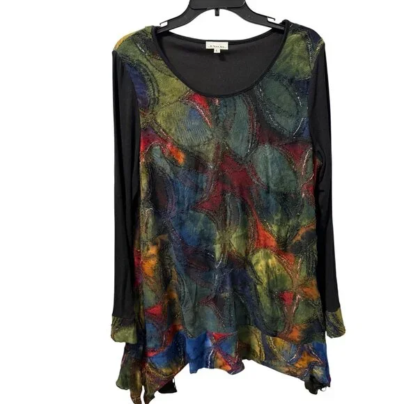 Paris Hues Long Sleeve Multicolor Tunic Top With Black Accents Sz L tunic - Picture 7 of 12